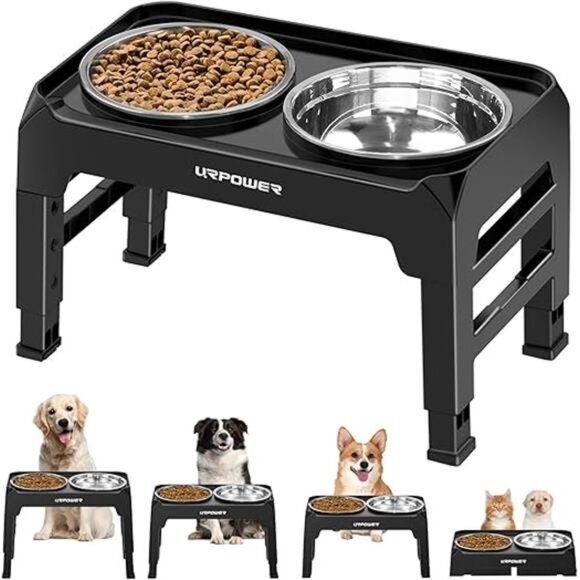 4 Height Adjustable Elevated Dog Bowls -50oz Large Capacity Stainless Steel Bowl - Picture 7 of 7